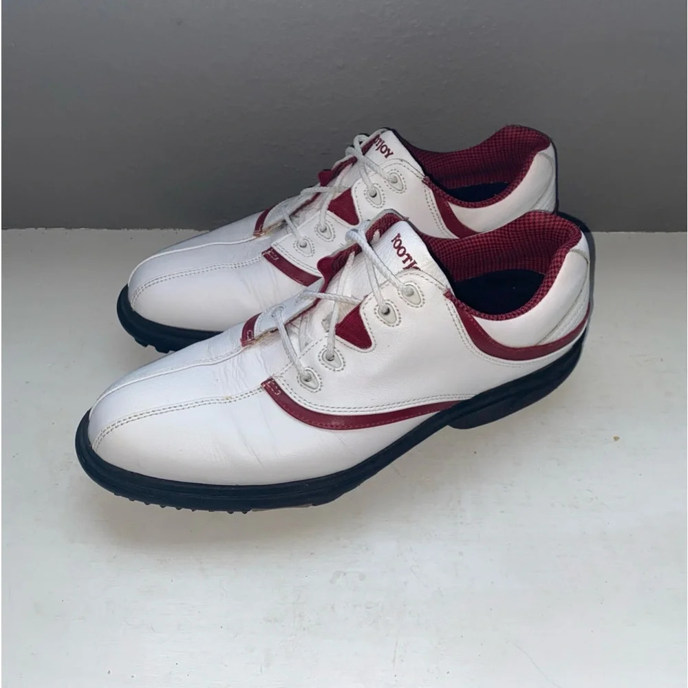 Footjoy Golf Shoes Cleats 9M White Red Style 98322 Lace Up Excellent Condition